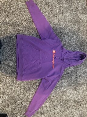 Champion Purple Hoodie with Orange Logo Script